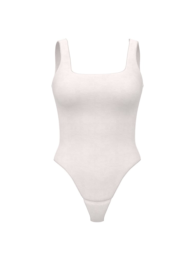 Victoria's Secret, Victoria's Secret Bodywear by Victoria's Secret with FeatherSoft™ Innovation Square-Neck Tank Bodysuit, COCONUT WHITE, offModelFront, 4 of 5