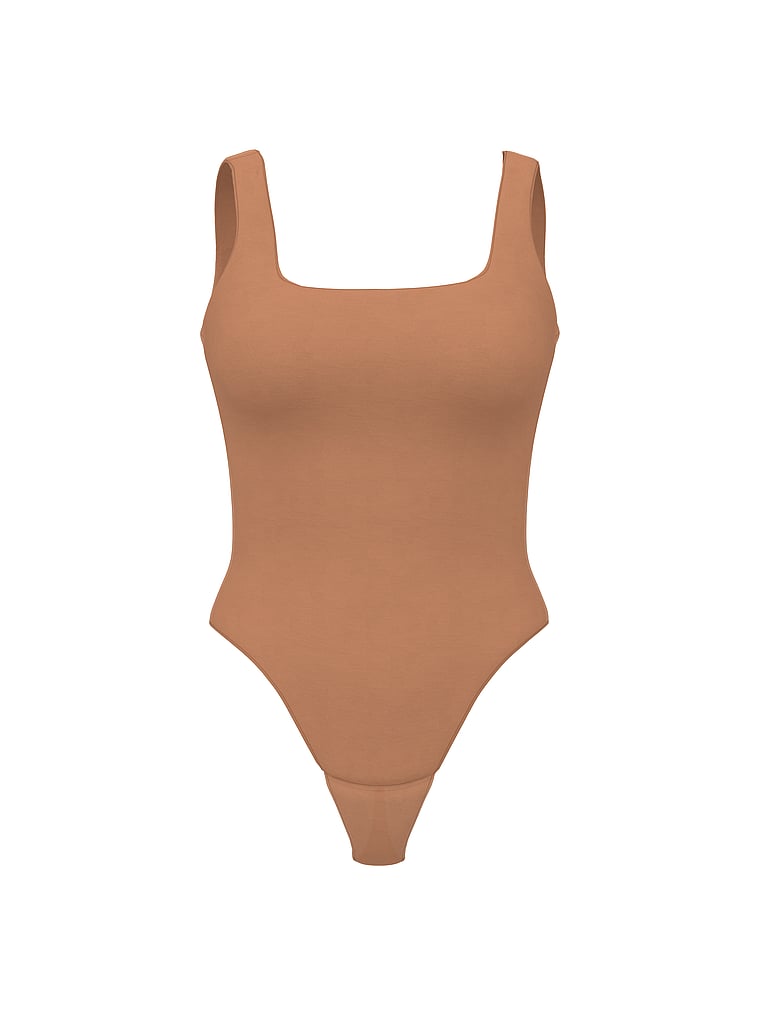 Victoria's Secret, Victoria's Secret Bodywear by Victoria's Secret with FeatherSoft™ Innovation Square-Neck Tank Bodysuit, TOFFEE, offModelFront, 3 of 4