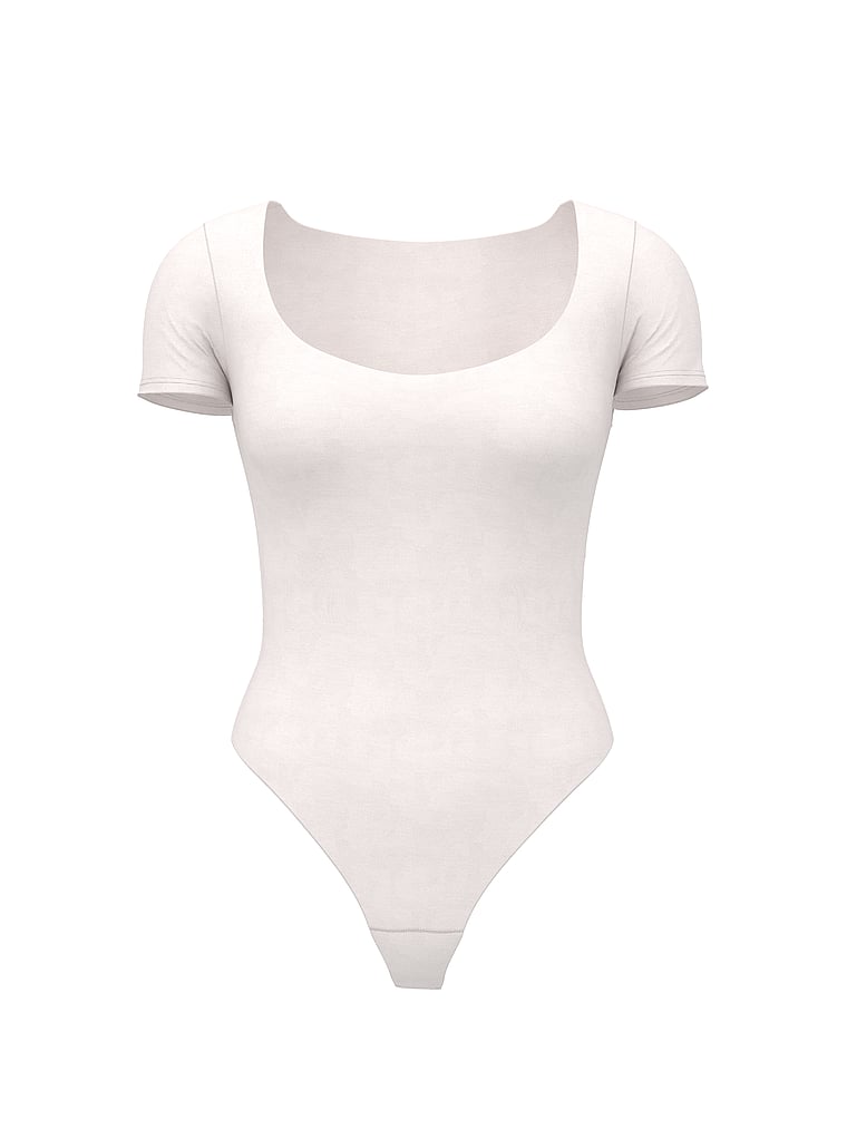 Victoria's Secret, Victoria's Secret Bodywear by Victoria with FeatherSoft™ Innovation Square-Neck Bodysuit, Coconut White, offModelFront, 2 of 4