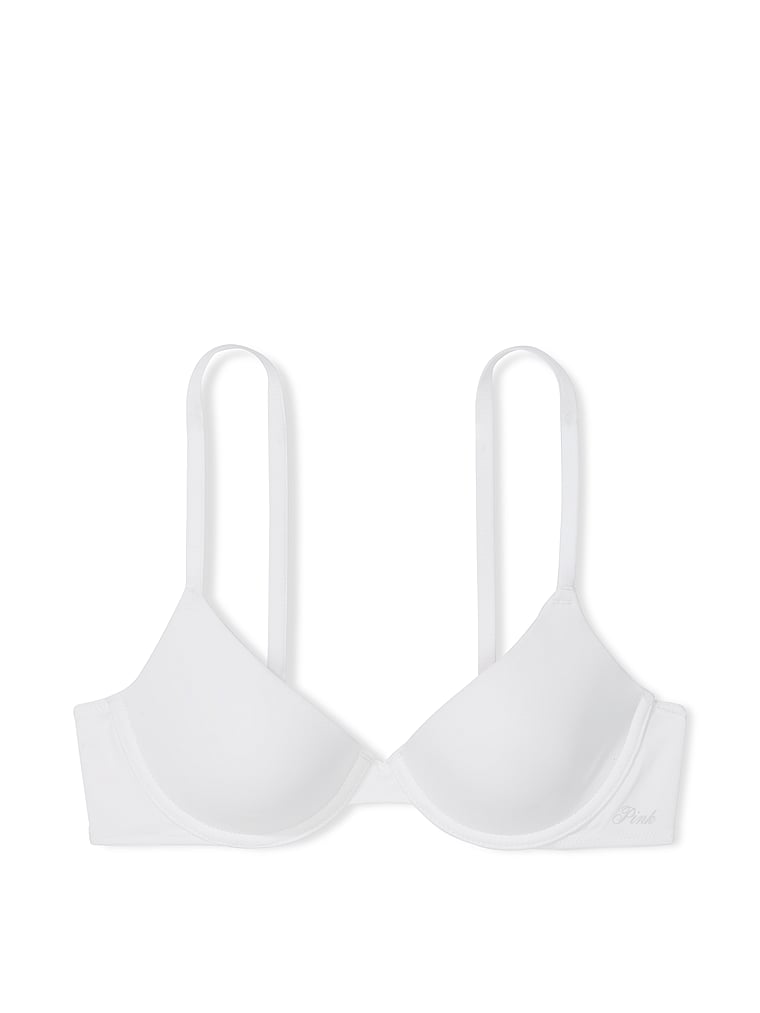 PINK Wear Everywhere Wear Everywhere Lightly Lined T-Shirt Bra, White, offModelFront, 3 of 3