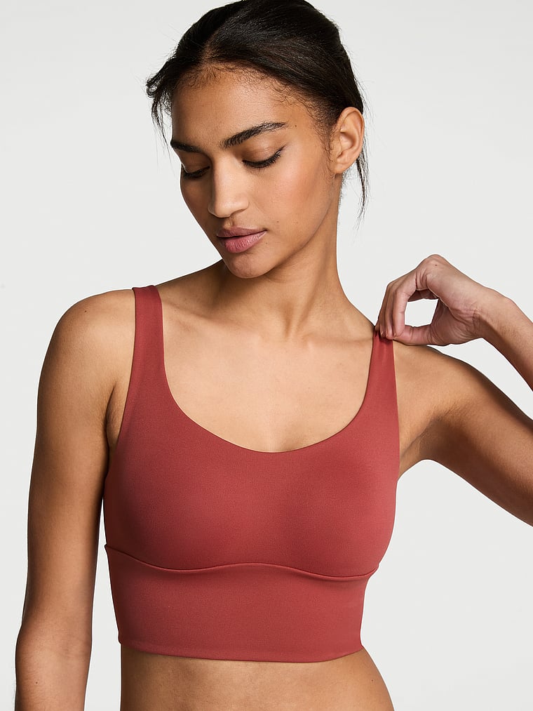 Victoria's Secret, VSX VSX Elevate™ Cross-Back Mesh Sports Bra, Russet & Coral Flash, onModelFront, 1 of 3