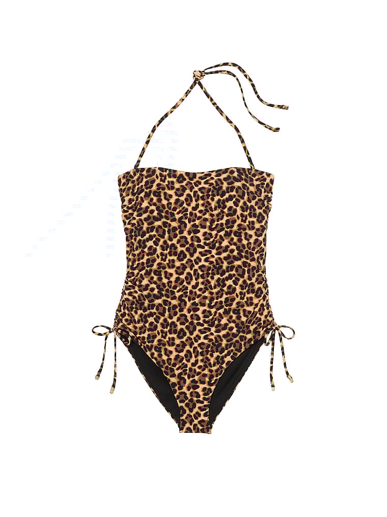 Victoria's Secret, Victoria's Secret Swim Essential Strapless Ruched One-Piece Swimsuit, True Cat, offModelFront, 3 of 3