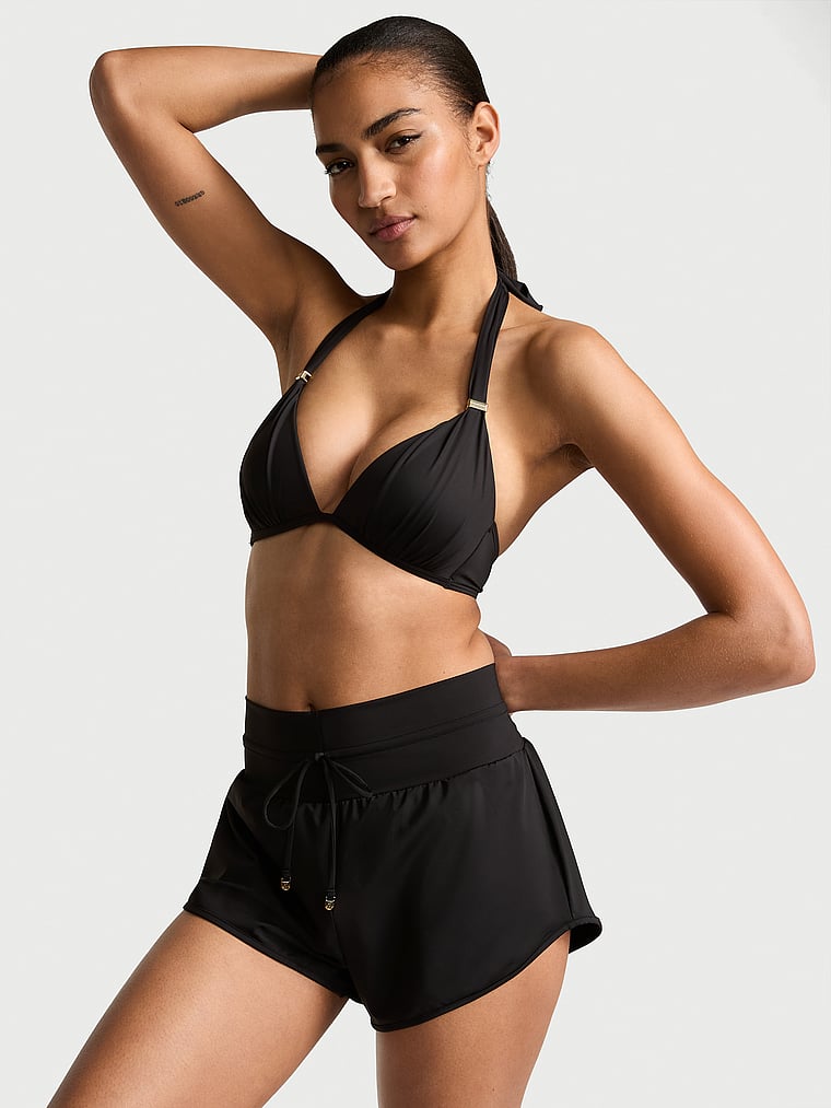 Victoria's Secret, Victoria's Secret Swim Beachwear Swim Shorts, Pure Black, onModelFront, 2 of 3