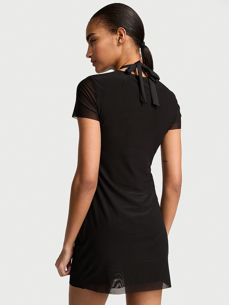 Victoria's Secret, Victoria's Secret Swim Beachwear Mesh Mini Dress, Pure Black, onModelBack, 3 of 3