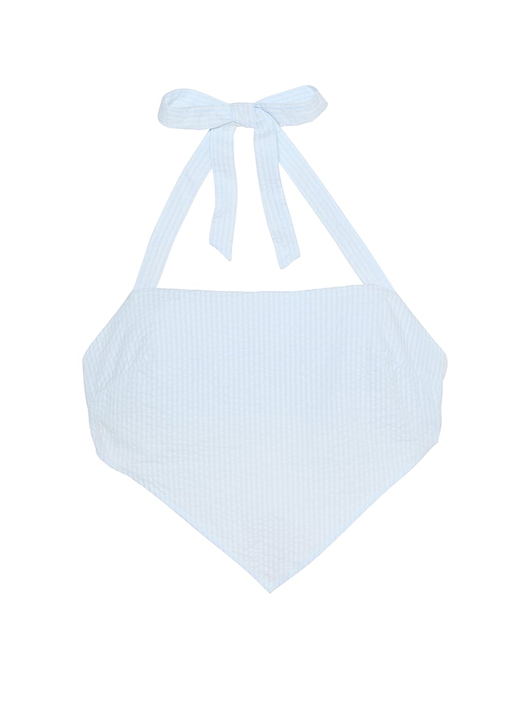 PINK by Frankies Bikinis Lane Seersucker Halter, Pansy Stripe, offModelFront, 3 of 3