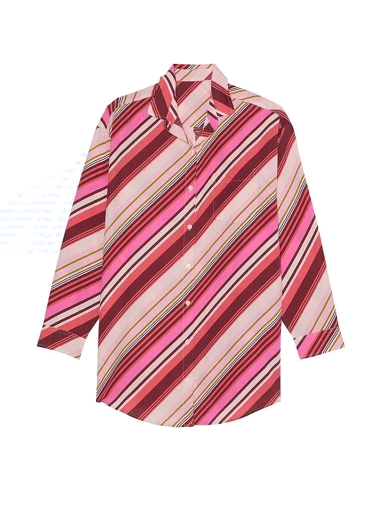 Victoria's Secret, Victoria's Secret Swim Boyfriend Shirt Dress, Pink Stripes, offModelFront, 2 of 4