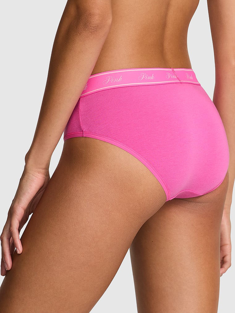 PINK Logo Cotton Hiphugger Panty, Pink Gossip Daisy Graphic, onModelBack, 2 of 3 Drew is 5'9" and wears Small