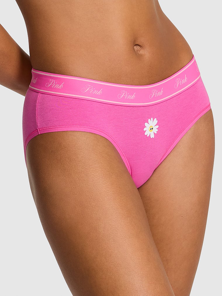 PINK Logo Cotton Hiphugger Panty, Pink Gossip Daisy Graphic, onModelFront, 1 of 3 Drew is 5'9" and wears Small