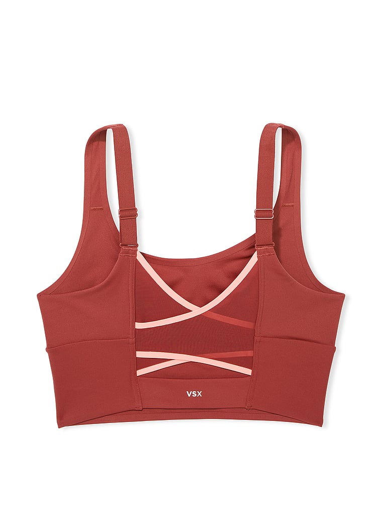 Victoria's Secret, VSX VSX Elevate™ Cross-Back Mesh Sports Bra, Russet & Coral Flash, offModelFront, 3 of 3