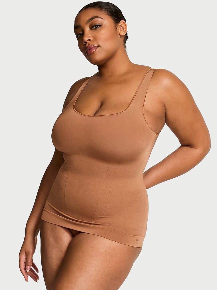 Victoria's Secret, Victoria's Secret Shapewear by Victoria SeamlessShaping™ Cinched Tank Top, Caramel, onModelFront, 1 of 3