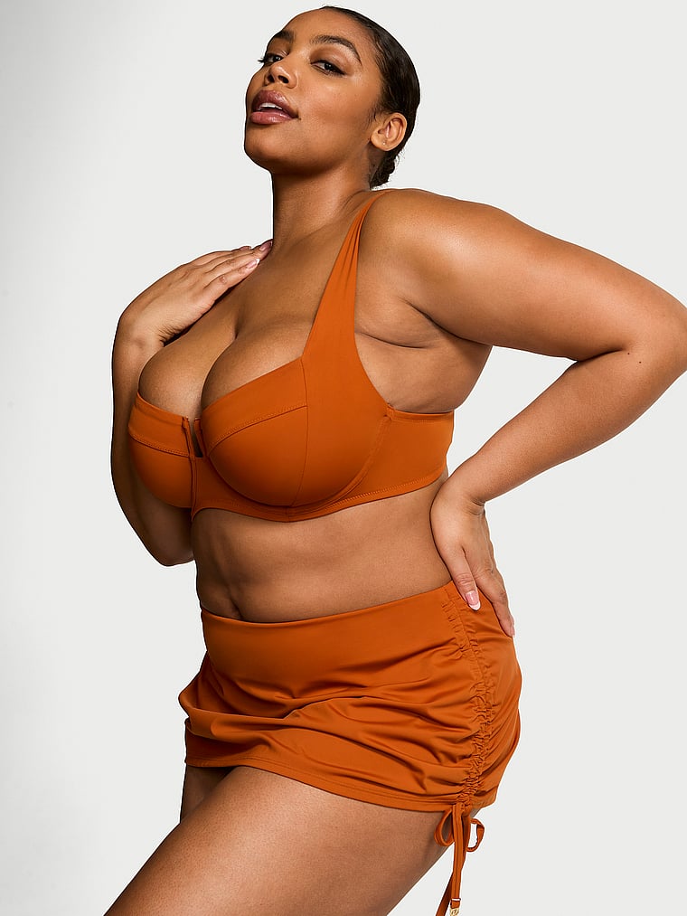 Victoria's Secret, Victoria's Secret Swim Essential Ruched Swim Skirt, Apple Cinnamon, onModelBack, 2 of 3