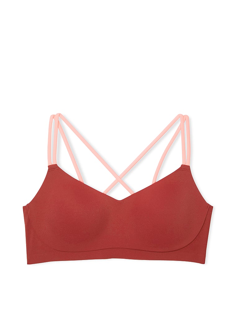 Victoria's Secret, VSX VSX Elevate™ Chroma Contours Plunge Sports Bra, Russet & Coral Flash, offModelFront, 3 of 3