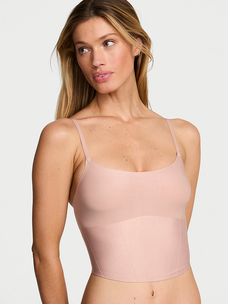 Victoria's Secret, Victoria's Secret Shapewear by Victoria SmoothingShimmer™ Cinched Tank Top, Macaron, onModelFront, 1 of 3