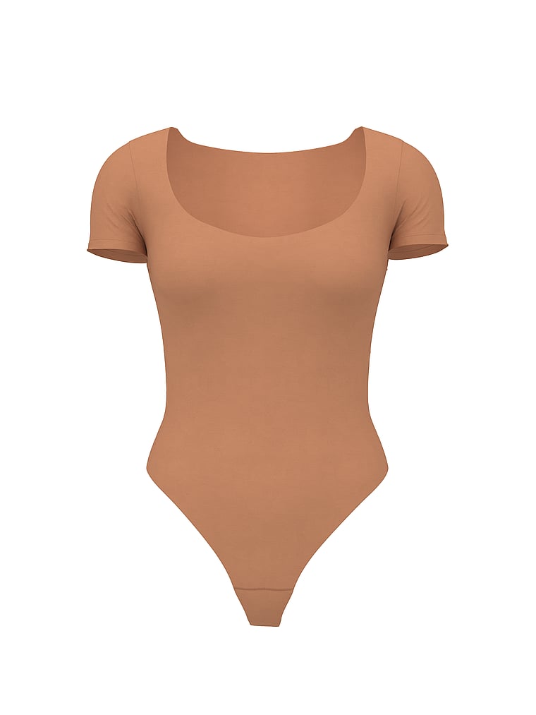 Victoria's Secret, Victoria's Secret Bodywear by Victoria with FeatherSoft™ Innovation Square-Neck Bodysuit, Toffee, offModelFront, 2 of 3
