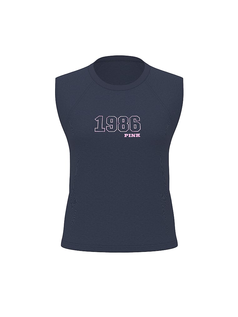 PINK Retro Cotton Muscle Tank Top, Noir Navy 1986, offModelFront, 3 of 3