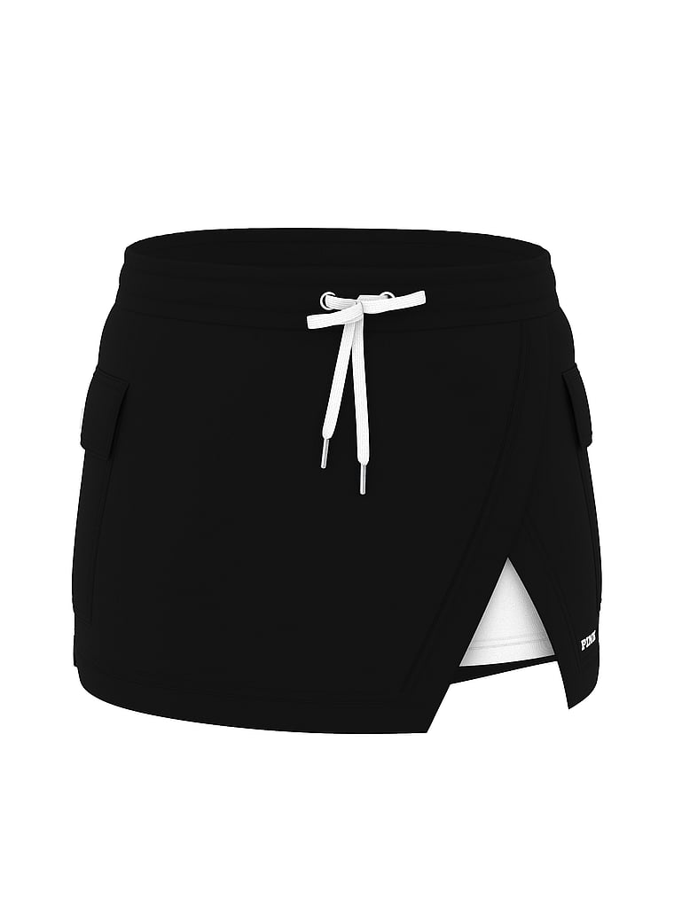 PINK Tech Woven Hike Skort, Pure Black, offModelFront, 5 of 5