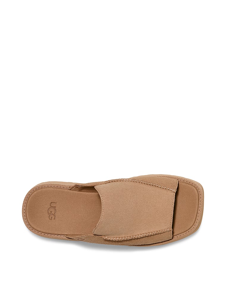UGG® New Heights Slide, Mustard Seed, offModelFront, 3 of 4