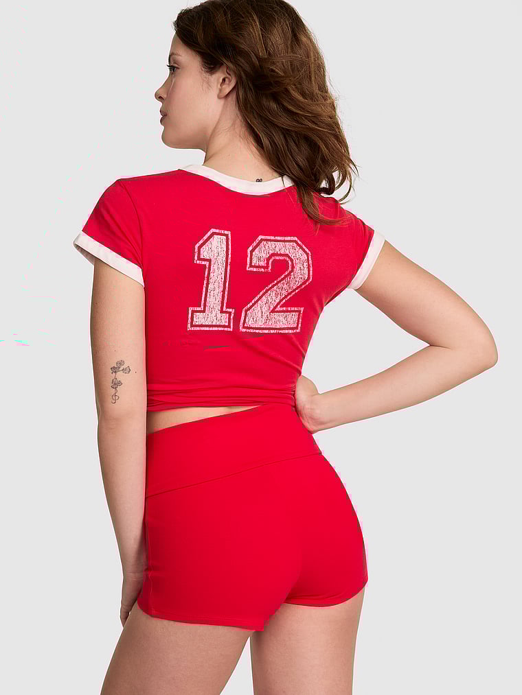 PINK by Frankies Bikinis Brooklyn Cotton Short, Candy Cane, onModelBack, 2 of 3 Taylor is 5'8" and wears Small