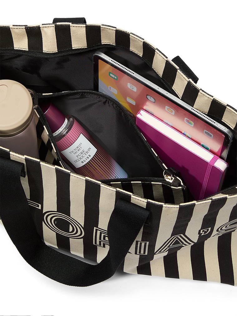 Victoria's Secret, Victoria's Secret Graphic Stripe Tote & Wristlet Pouch Set, Stripe, offModelBack, 3 of 3