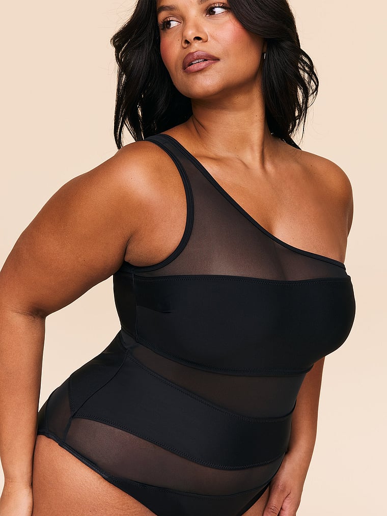 Victoria's Secret, Adore Me Kimora Swim One Piece, Jet Black, onModelFront, 1 of 2