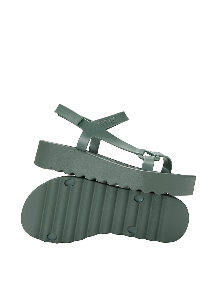 PINK Strappy Platform Sport Sandals, Faded Sage, offModelFront, 1 of 2