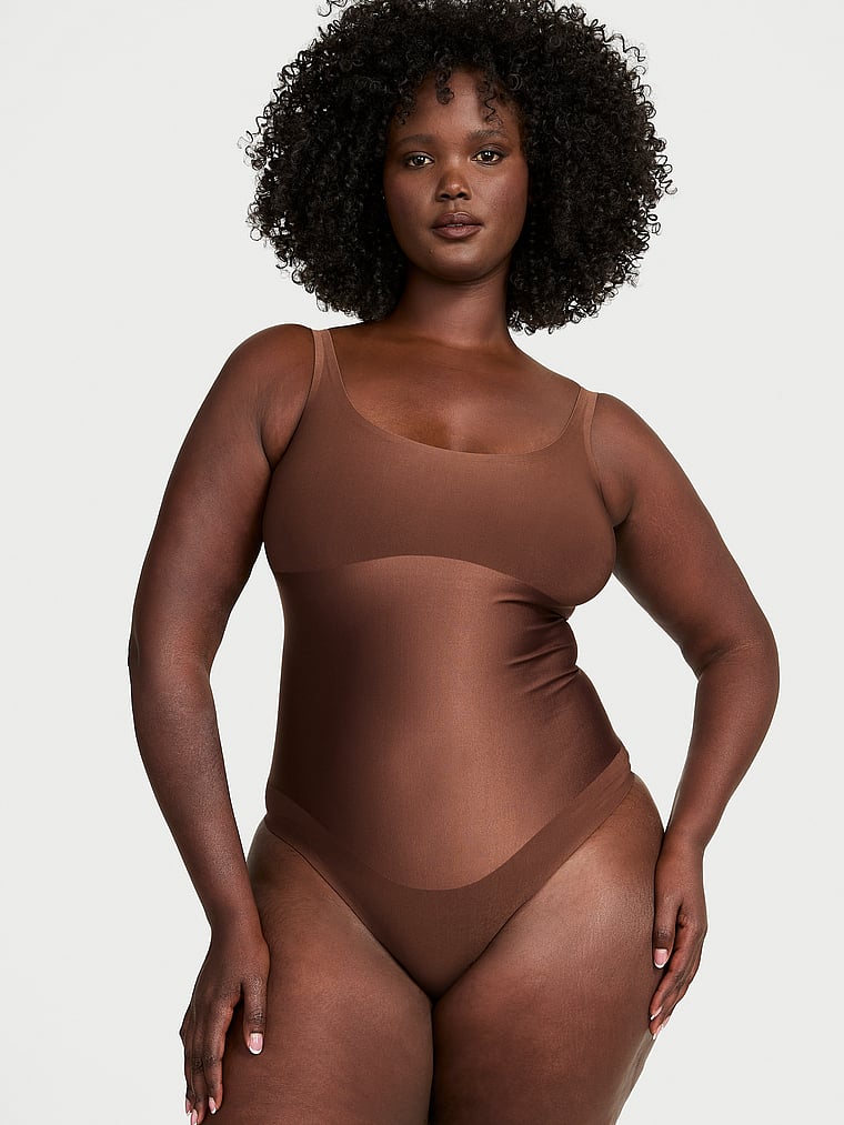 Victoria's Secret, Victoria's Secret Shapewear by Victoria SmoothingShimmer™ Bodysuit, Ganache, onModelFront, 1 of 3