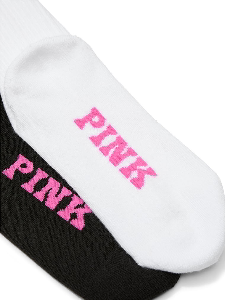 PINK 2-Pack Crew Socks, Optic White/Pure Black Dog Icon, onModelBack, 3 of 4