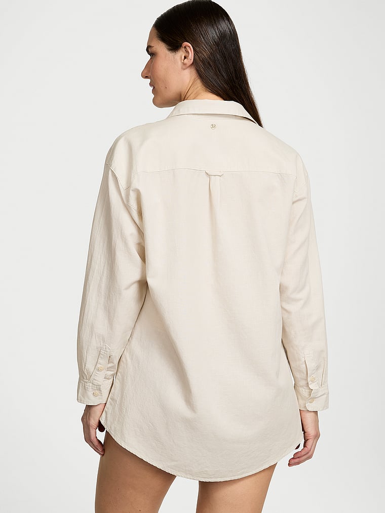 Victoria's Secret Swim Boyfriend Shirt Dress - Beige