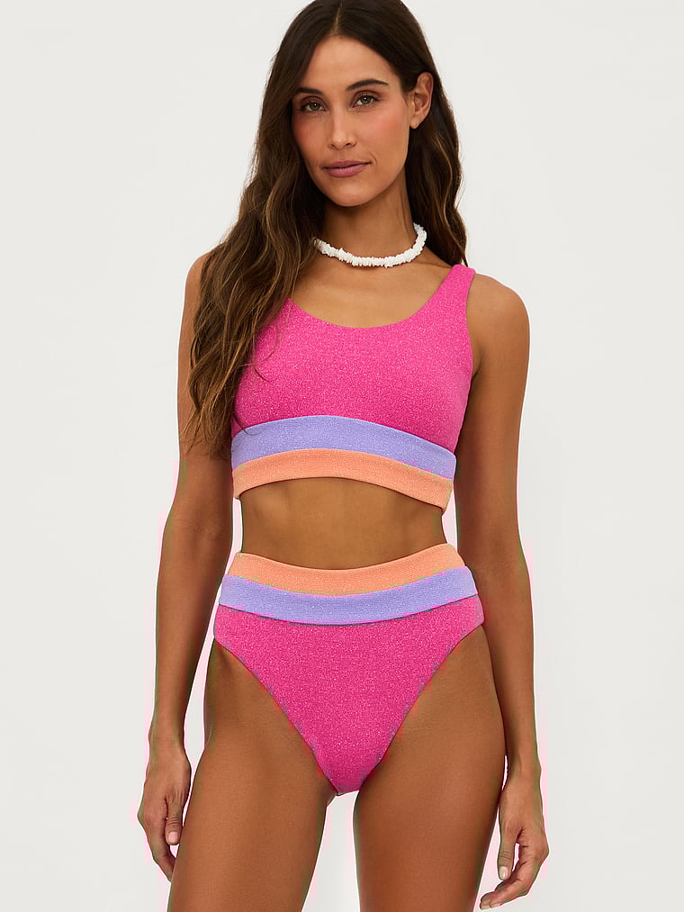 Victoria's Secret, Beach Riot Heidi Metallic Bikini Bottom, Coral Bay Colorblock, onModelBack, 2 of 4