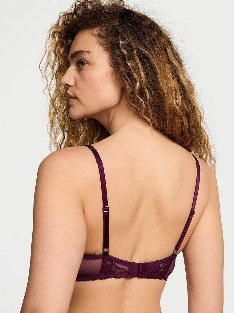 Victoria's Secret, Very Sexy Sheer Shine Rose Unlined Low-Cut Demi Bra, Kir, onModelBack, 2 of 5 Kiana is 5'9" and wears 34B or Small