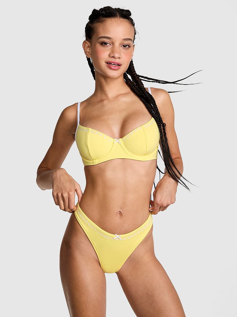 PINK by Frankies Bikinis Buttercup Bikini Top, Popcorn, onModelFront, 1 of 3 Yoly  is 5'8" or 173cm and wears 32B or Small