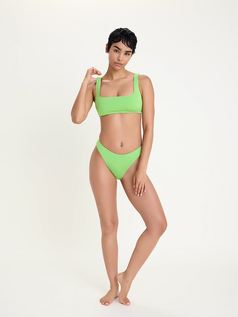 Victoria's Secret, Good American Square Neck Compression Swim Top, Lime, detail, 4 of 4