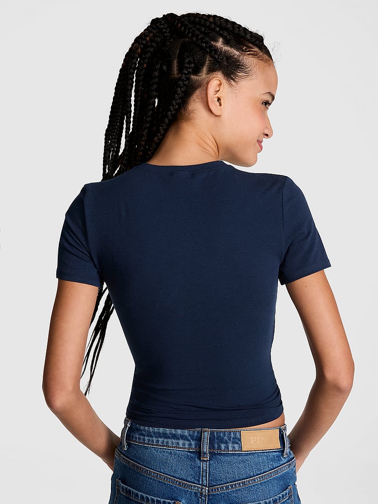 PINK Cotton Baby Tee, Noir Navy Western Bling, offModelBack, 3 of 5 Yoly  is 5'8" and wears Small