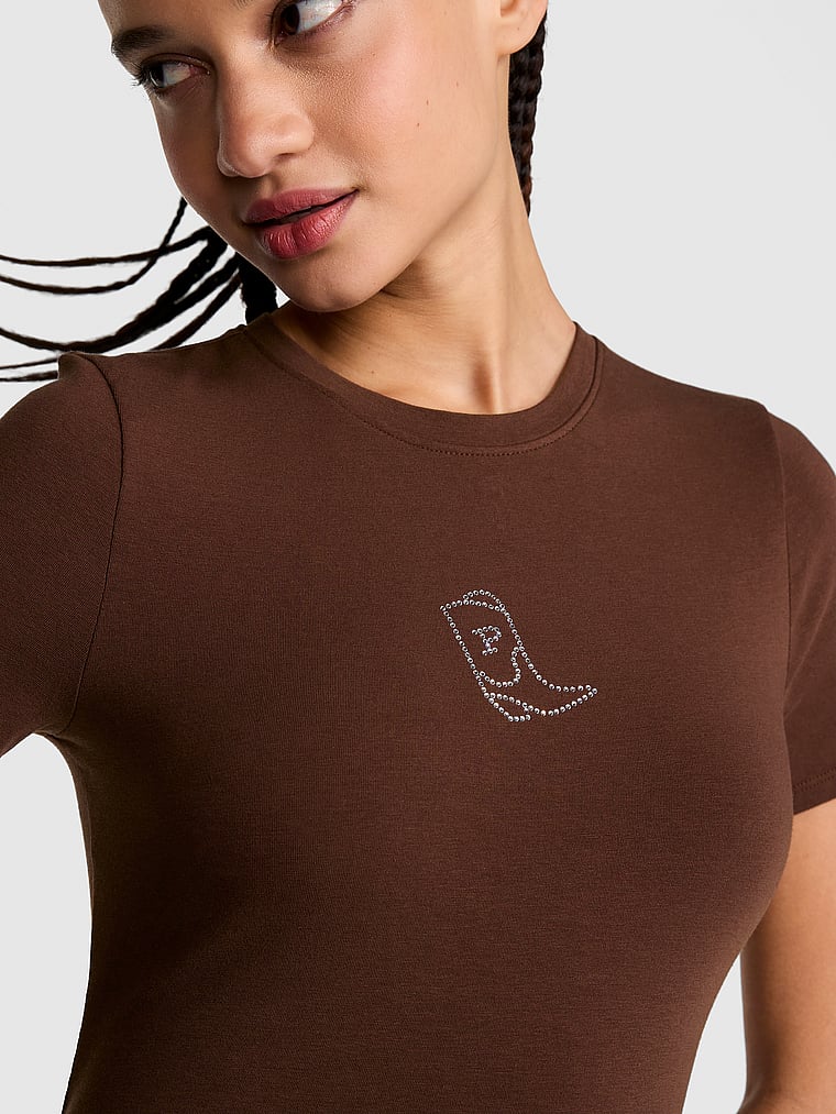 PINK Cotton Baby Tee, Ganache Western Bling, onModelBack, 2 of 4 Yoly  is 5'8" or 173cm and wears Small