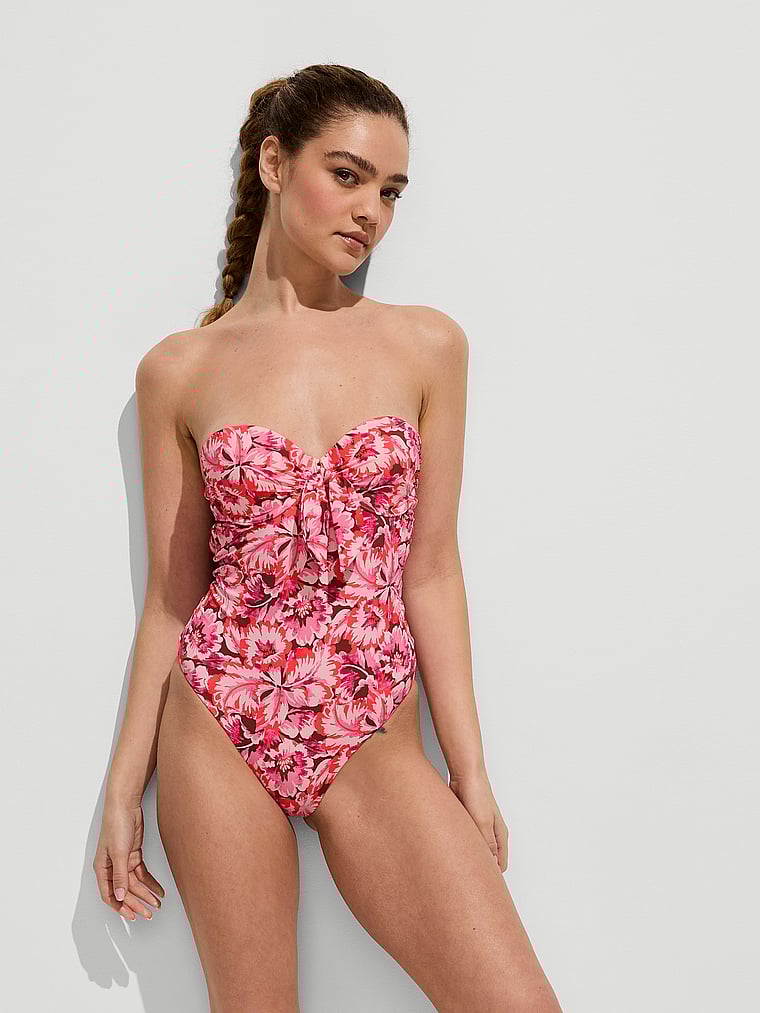 Victoria's Secret, Victoria's Secret Swim Boho Beach Push-Up Cheeky One-Piece Swimsuit, Pink Floral, onModelFront, 1 of 4 Kiana is 5'9" and wears Small
