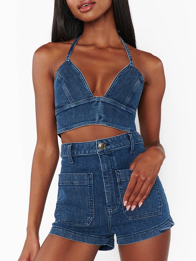 Victoria's Secret, Show Me Your Mumu Palm Springs Denim Shorts, Moonlit Blue, onModelFront, 1 of 3