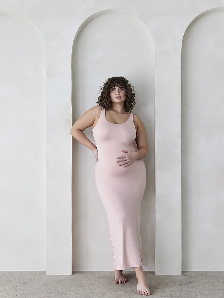 Victoria's Secret, Bumpsuit The Elle Dress, Dusty Pink, onModelFront, 1 of 3