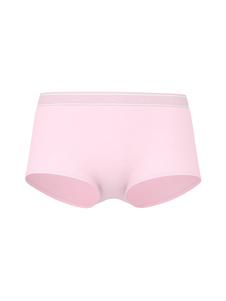 PINK Logo Cotton Boyshort Panty, Pink Tulip, offModelFront, 3 of 3