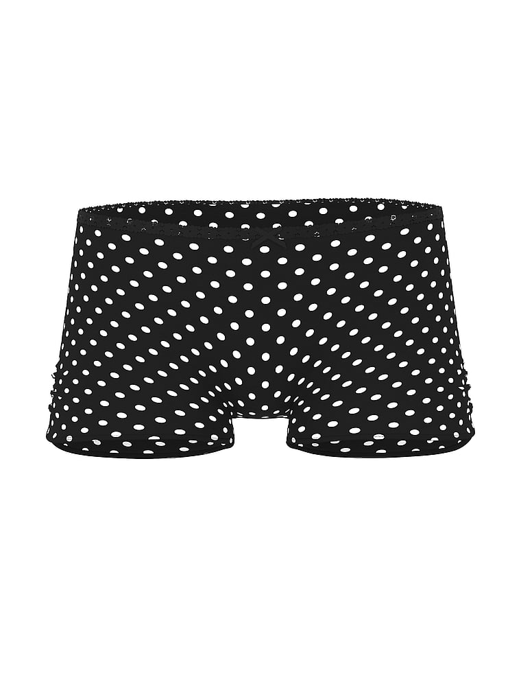 PINK Cotton Dorm Boyshort Panty, Black White Dot Print, offModelFront, 3 of 3