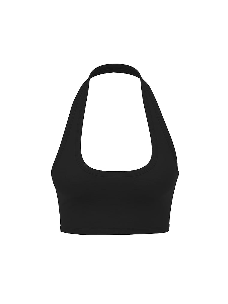 PINK All-Day Cotton Halter Sports Bra, PURE BLACK, offModelFront, 3 of 3