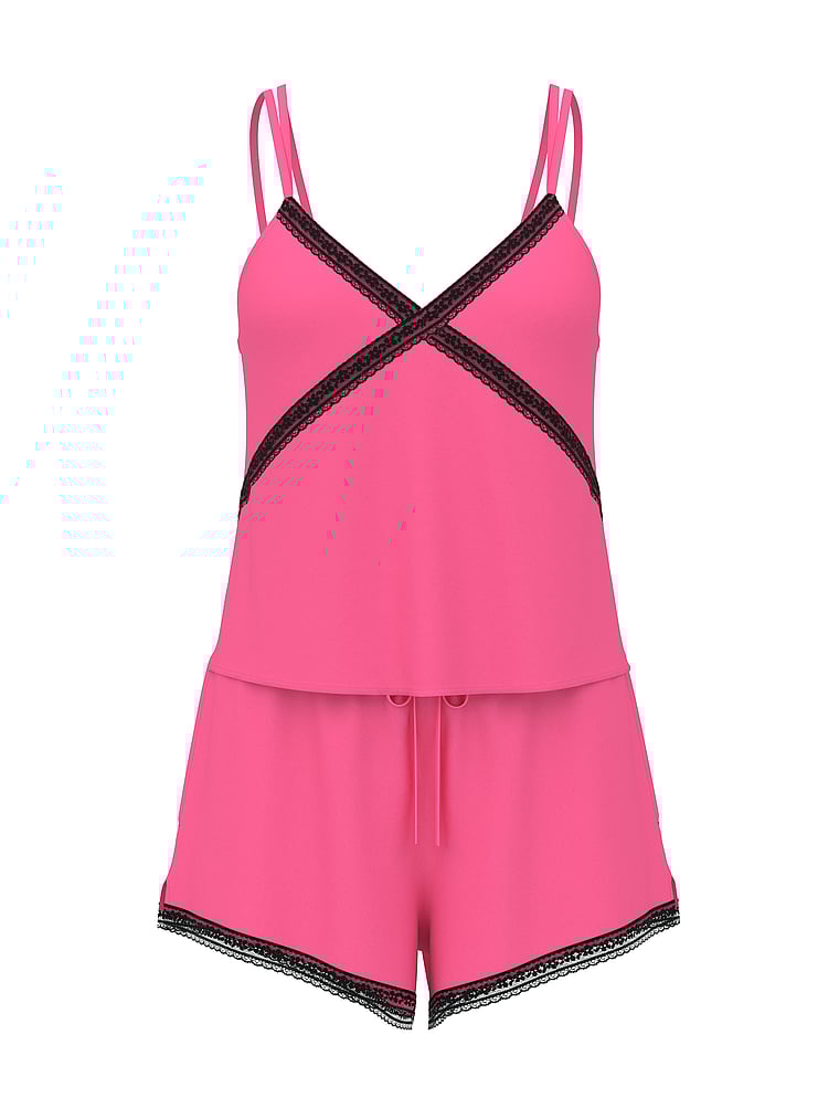 PINK PINK Wink™ Lace-Trim Tank & Shorts Set, Carmine Rose, offModelFront, 3 of 3