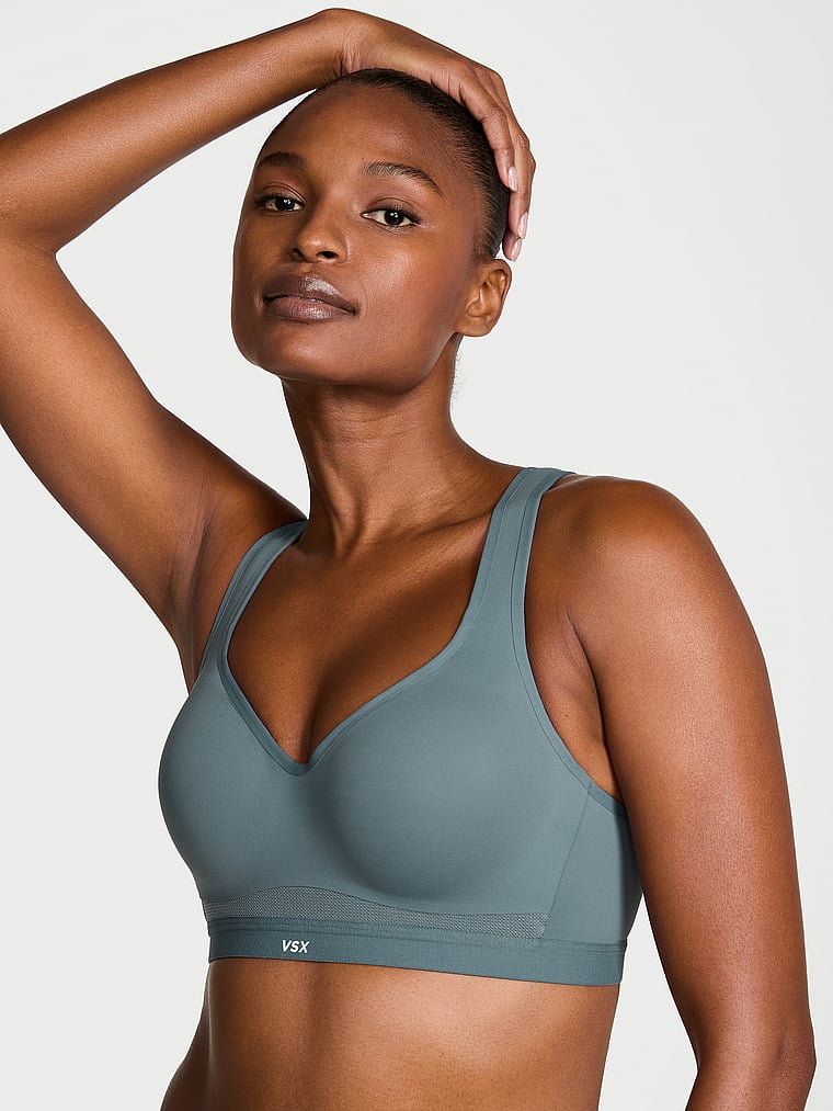 Victoria's Secret, VSX VSX Incredible Max™ Sports Bra, Dark Steel, onModelFront, 3 of 4 Tsheca  is 5'9" or 175cm and wears 34B or Small