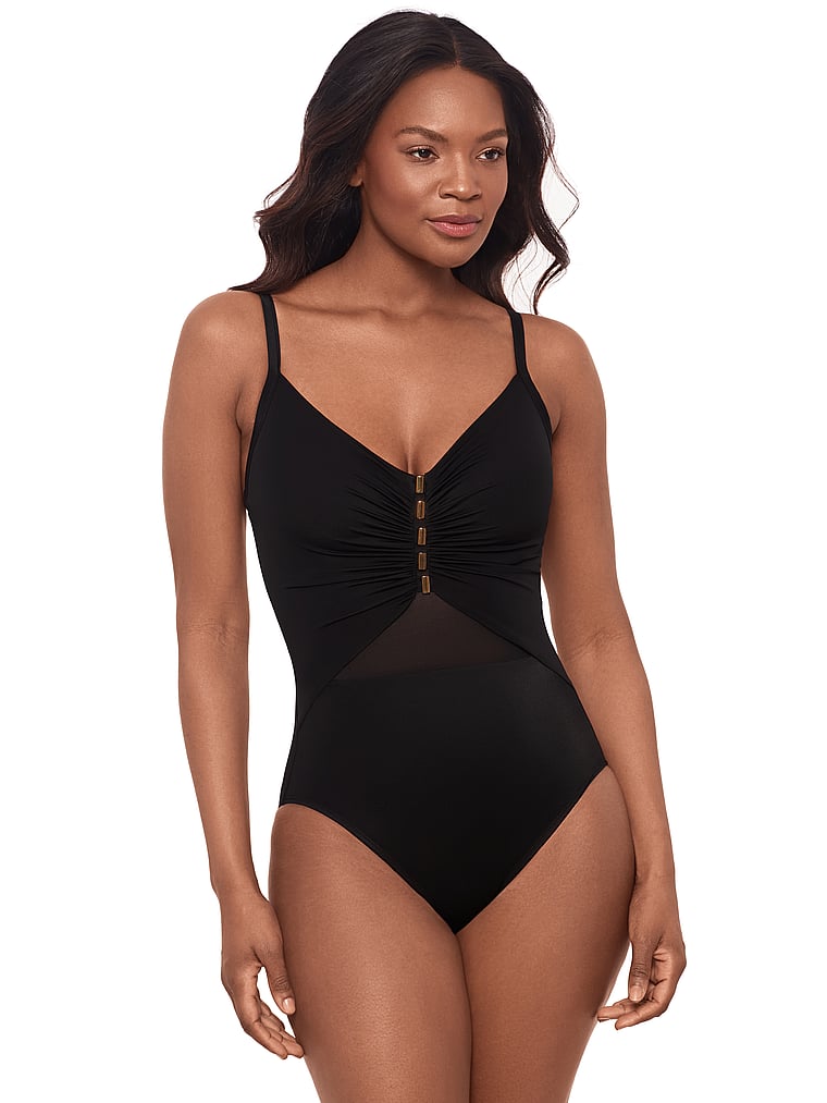 Victoria's Secret, Miraclesuit Mariposa One-Piece Swimsuit, Black, onModelFront, 1 of 3