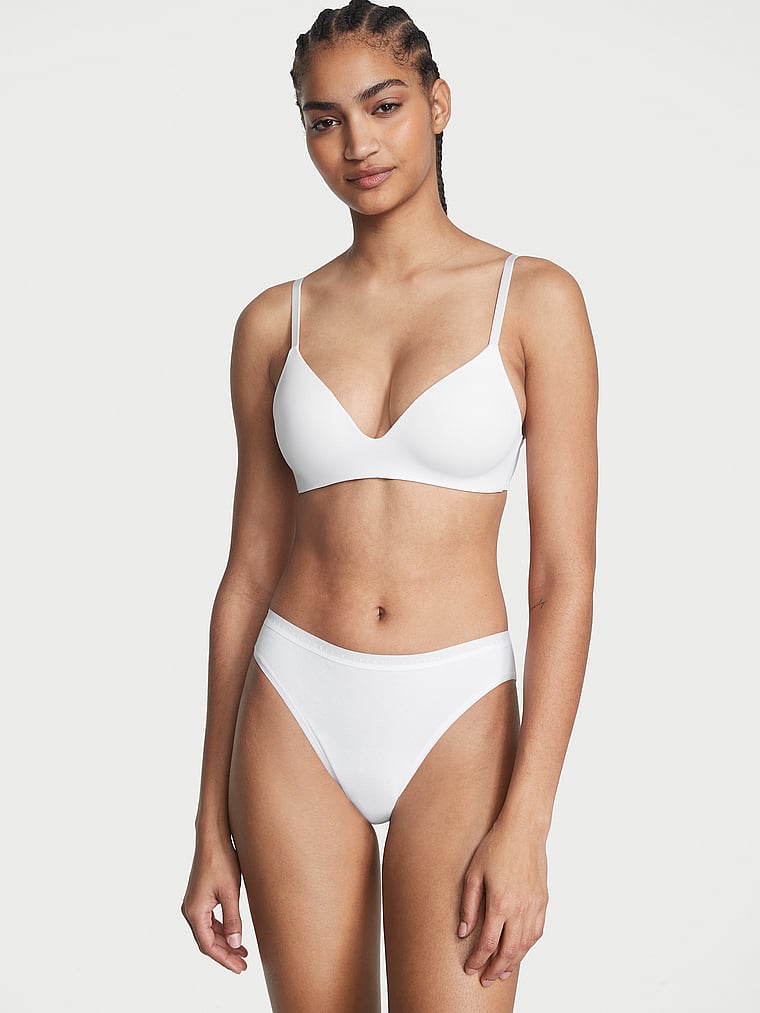 Victoria's Secret, Victoria's Secret Body by Victoria Stretch Cotton Lace-Waist Bikini Panty, VS White, onModelFront, 1 of 3 Anyeline is 5'10" and wears Small