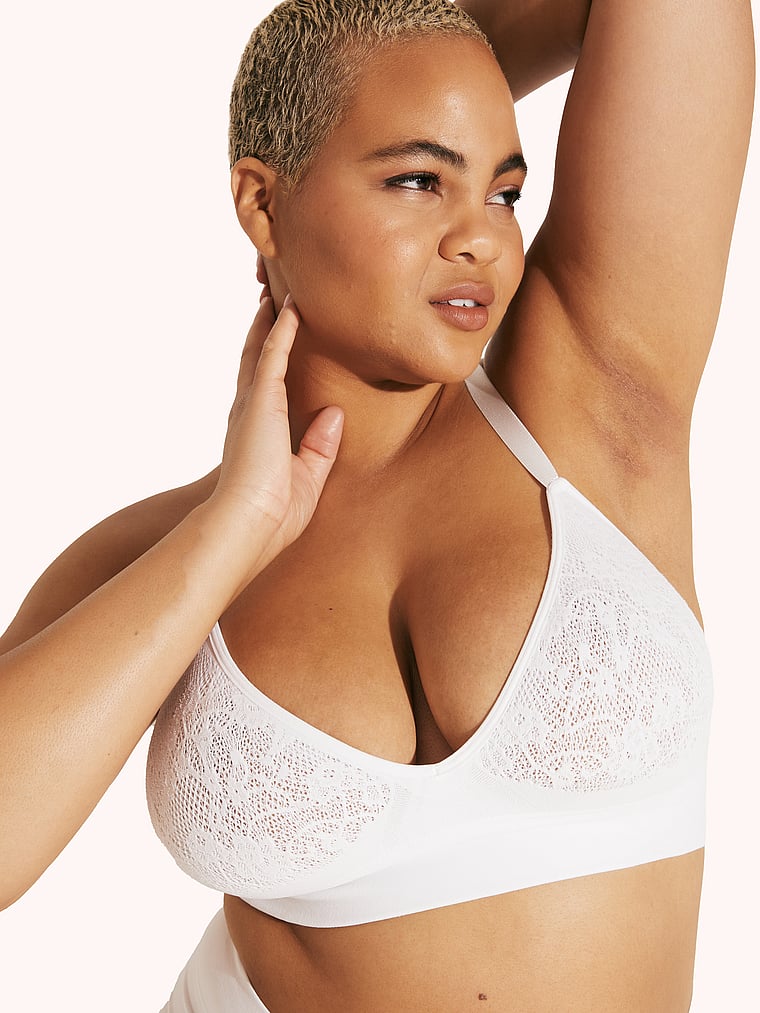 Victoria's Secret, MINDD Unlined Comfort Plunge Bra, White, detail, 3 of 3