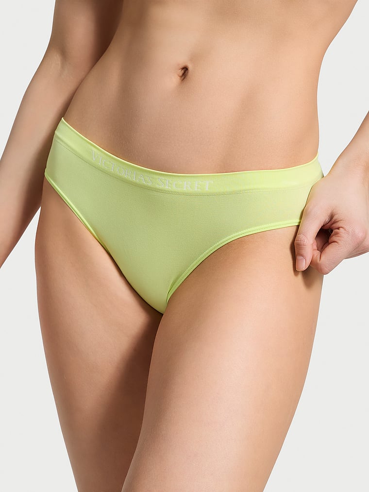 Victoria's Secret, Seamless Seamless Bikini Panty, Sparkling Lime, onModelFront, 1 of 3 Lotta is 5'10" or 178cm and wears Small