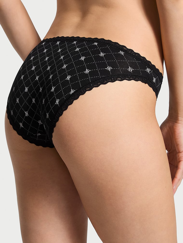 Victoria's Secret, Lace Trim Lace-Waist Bikini Panty, Black Logo Diamond, onModelBack, 2 of 3 Lotta is 5'10" or 178cm and wears Small