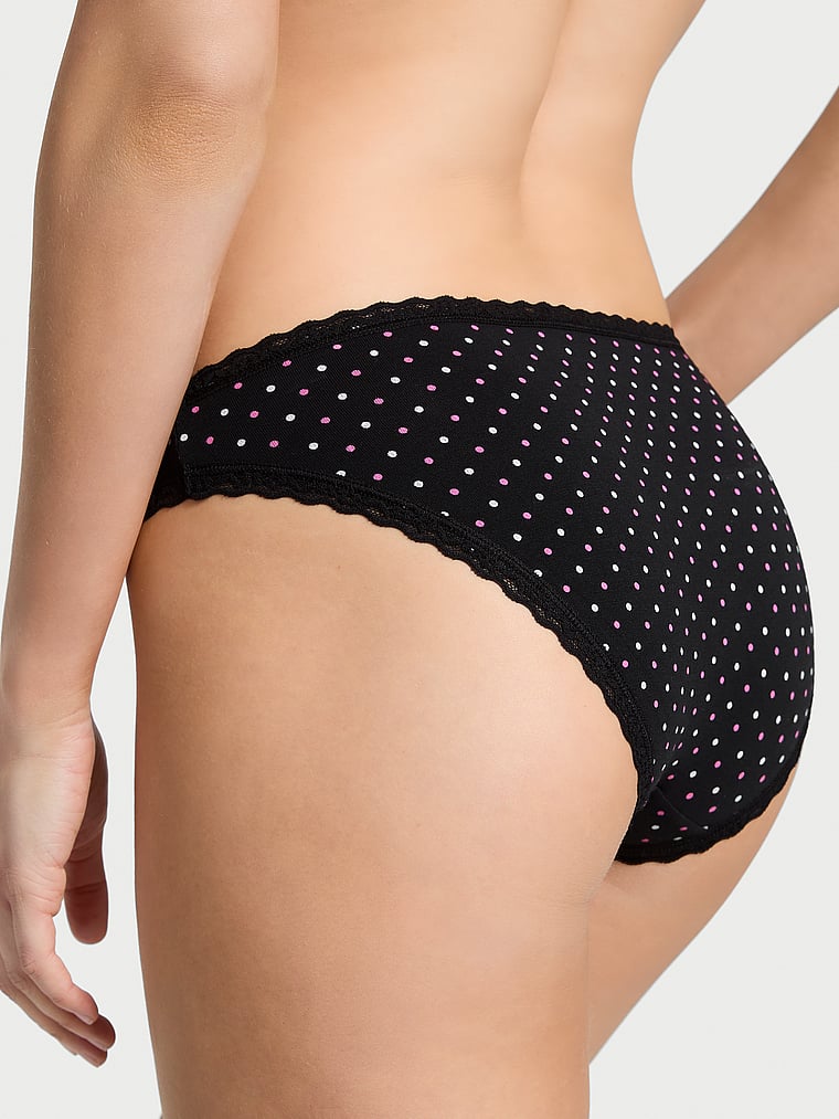Victoria's Secret, Lace Trim Cotton Bow Lace-Trim Bikini Panty, Black Dots, onModelBack, 2 of 3 Lotta is 5'10" and wears Small