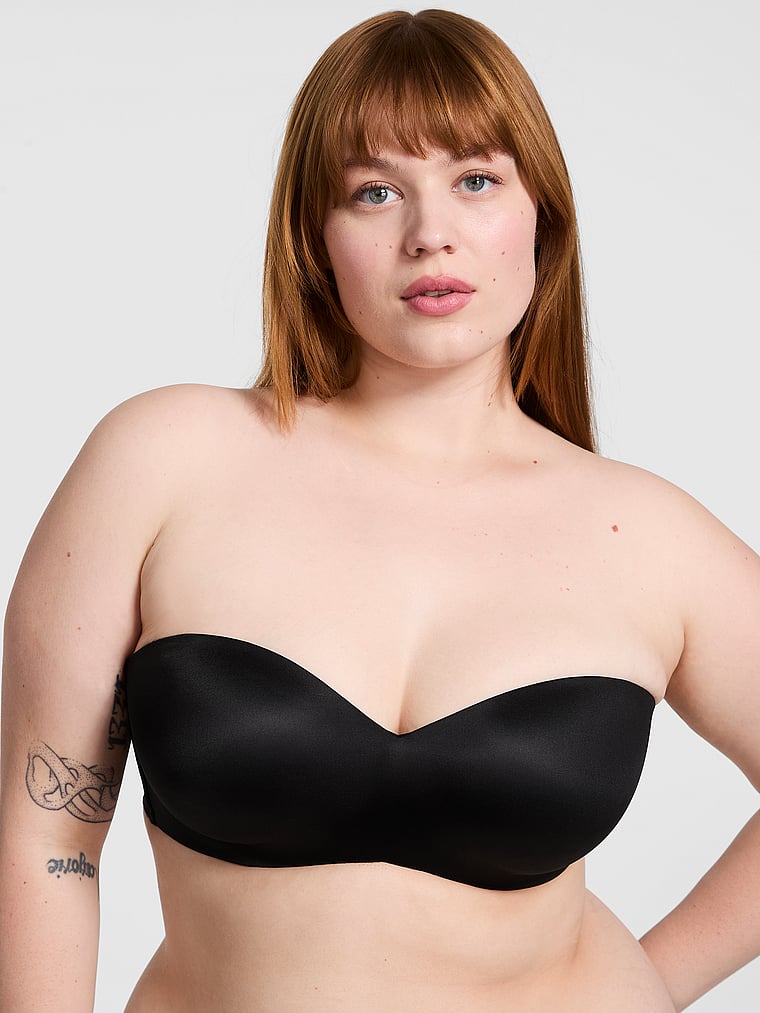 PINK Wear Everywhere Wear Everywhere™ Lightly Lined Strapless Bra, Black, onModelFront, 1 of 6 Scarlett is 5'11" or 180cm and wears 34B or Small