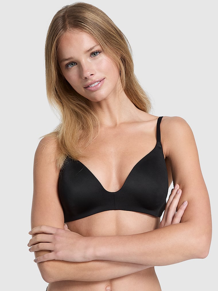 PINK Wear Everywhere Wear Everywhere™ Push-Up Wireless Bra, Black, onModelFront, 1 of 3 Breanna is 5'8" or 173cm and wears 36C or Medium